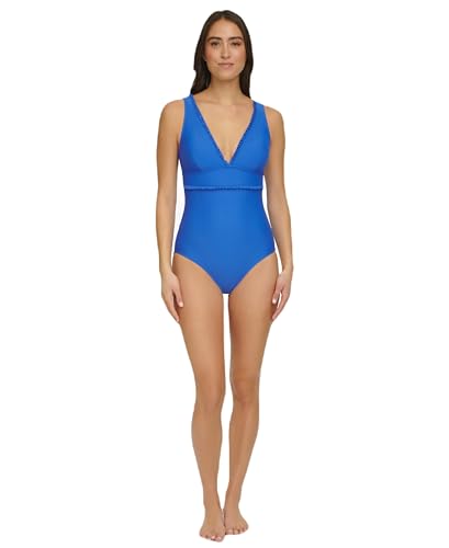 Tommy Hilfiger Damen Ruffle Hem V-Neck One Piece Swimsuit Ruhestand, Blau (Provence), 38 von Tommy Hilfiger