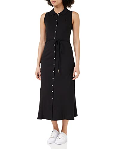 Tommy Hilfiger Damen Polokleid Slim Fit, Schwarz (Black), L von Tommy Hilfiger