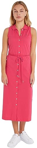 Tommy Hilfiger Damen Polokleid Slim Fit, Rosa (Bright Cerise Pink), L von Tommy Hilfiger