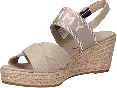 Tommy Hilfiger Damen Wedge Espadrilles Seasonal Webbing Mid Wedge Keilabsatz, Beige (Sandalwood), 41 EU von Tommy Hilfiger