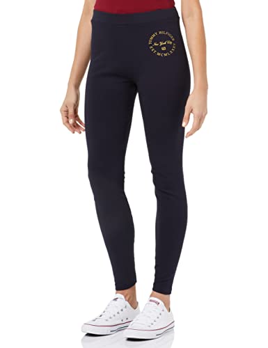 Tommy Hilfiger Damen Slim METALLIC ROUNDALL WW0WW37418 Leggings, Blau (Desert Sky), XXS von Tommy Hilfiger