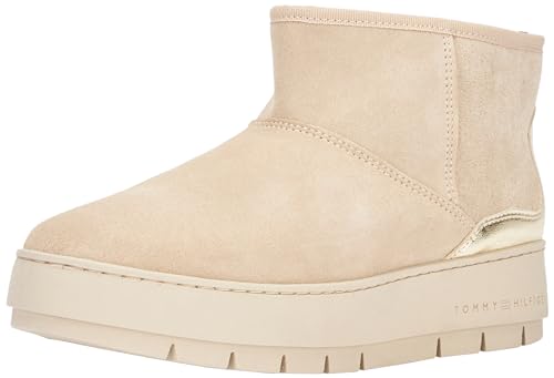 Tommy Hilfiger Damen Boots Metallic Suede Snowboot Wildleder, Beige (White Clay), 36 EU von Tommy Hilfiger