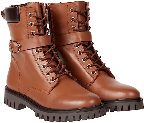 Tommy Hilfiger Damen Low Boot Stiefel Buckle Lace Up Stiefeletten, Braun (Natural Cognac), 37 von Tommy Hilfiger