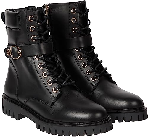 Tommy Hilfiger Damen Low Boot Stiefel Buckle Lace Up Stiefeletten, Schwarz (Black), 36 von Tommy Hilfiger