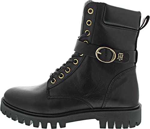 Tommy Hilfiger Damen Low Boot Stiefel Buckle Lace Up Stiefeletten, Schwarz (Black), 37 von Tommy Hilfiger