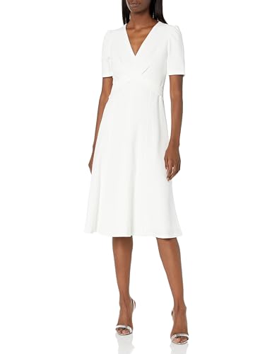 Tommy Hilfiger Damen Scuba Crepe Structured Short Puff Sleeve Kleid, Cream, 40 von Tommy Hilfiger