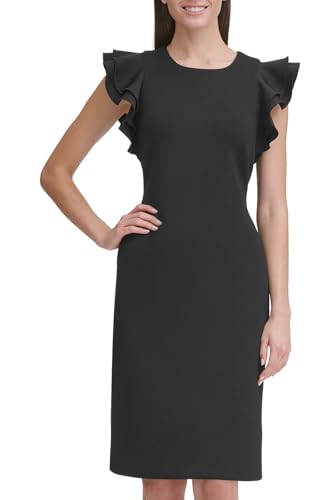 Tommy Hilfiger Damen Scuba Flatterärmeln Kleid, schwarz, 40 von Tommy Hilfiger
