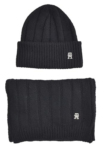 Tommy Hilfiger Damen Set Schal Strickmütze Timeless Hat & Scarf Gift Box Schwarz von Tommy Hilfiger