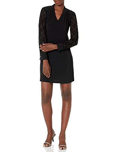 Tommy Hilfiger Damen Shift Jersey Langarm V-Ausschnitt Kleid, Black, 44 von Tommy Hilfiger