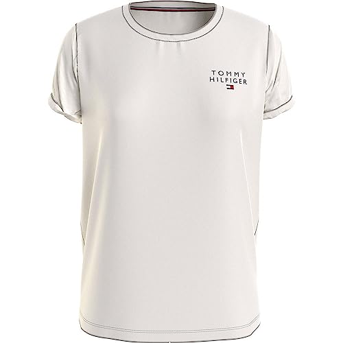 Tommy Hilfiger Damen T-Shirt Kurzarm Rundhalsausschnitt, Beige (Ancient White), L von Tommy Hilfiger