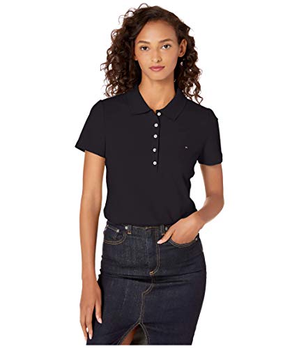 Tommy Hilfiger Damen Short Sleeve Core Pique Polo-Solid Polohemd, Dunkles Schwarz, Groß von Tommy Hilfiger