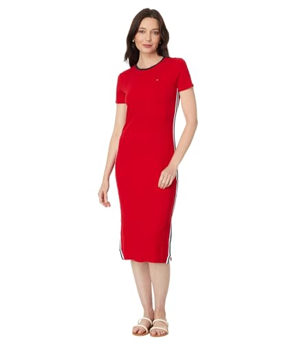 Tommy Hilfiger Damen Short Sleeve Soft Everyday Sport Dress Lässiges Kleid, Scharlachrot, Mittel (6er Pack) von Tommy Hilfiger