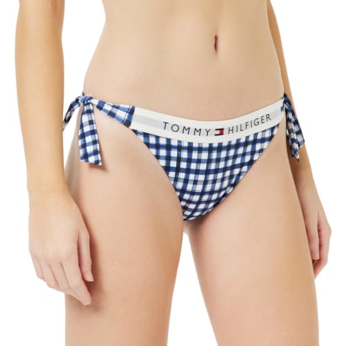 Tommy Hilfiger Damen Side TIE Cheeky Bikini UW0UW04497 Seitenschnürung, Weiß (Painted Gingham Desert Sky), L von Tommy Hilfiger