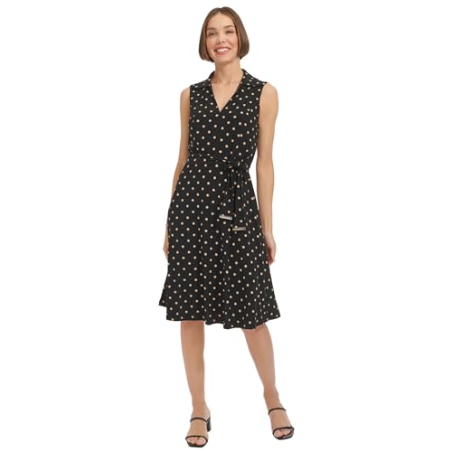 Tommy Hilfiger Damen Sleeveless Johnny Collar Dot Print Jersey Dress Kleid, Schwarz/Ginseng, 38 Tommy Hilfiger Damen Sleeveless Johnny Collar Dot Print Jersey Dress Kleid, Schwarz/Ginseng, 38 von Tommy Hilfiger