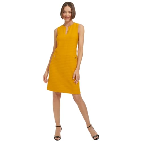 Tommy Hilfiger Damen Sleeveless Split Neck Solid Jacquard Knit Dress Lässiges Abendkleid, Sonnenblume, 36 von Tommy Hilfiger