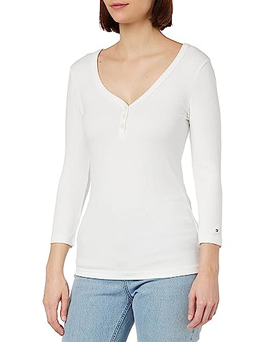 Tommy Hilfiger Damen Langarmshirt Slim 5X2 Rib Basic, Weiß (Th Optic White), XXL von Tommy Hilfiger