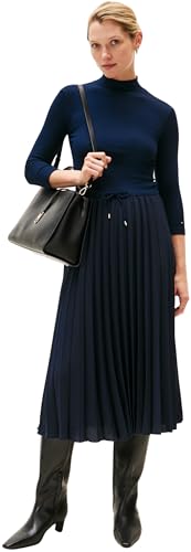 Tommy Hilfiger Damen Kleid Slim Rib Mix Midi-Länge, Blau (Dark Night Navy), XS von Tommy Hilfiger