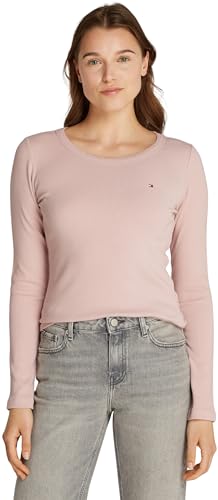 Tommy Hilfiger Damen Langarmshirt Slim Fit Rundhalsausschnitt, Rosa (Foggy Pink), L von Tommy Hilfiger