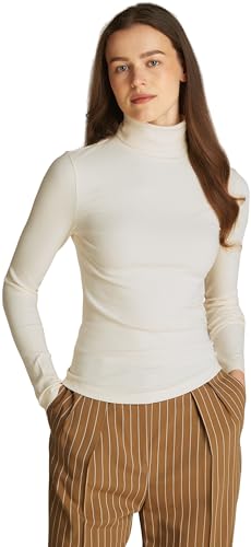 Tommy Hilfiger Damen Pullover Slim Rib Rollkragen, Beige (Calico), L von Tommy Hilfiger