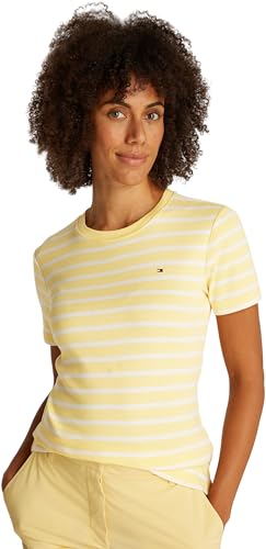 Tommy Hilfiger Damen Slim Cody C-NK SS WW0WW40587, Yellow (Citronella/Ecru STP), 3XL von Tommy Hilfiger