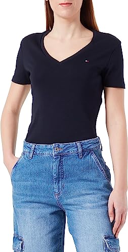 Tommy Hilfiger Damen T-Shirt Kurzarm Slim Cody V-Ausschnitt, Blau (Desert Sky), XS Tommy Hilfiger Damen T-Shirt Kurzarm Slim Cody V-Ausschnitt, Blau (Desert Sky), XS von Tommy Hilfiger