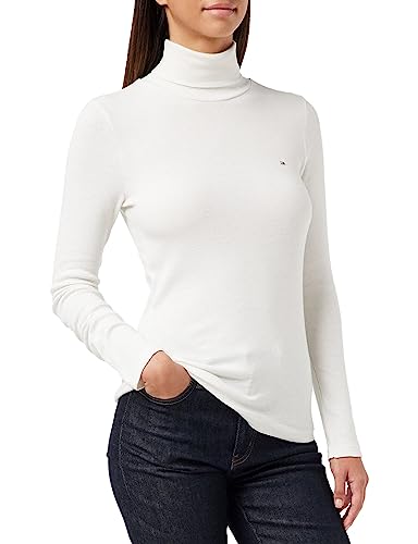 Tommy Hilfiger Damen Slim MODAL Rib ROLL-NK TOP WW0WW36149 Langarm Strickoberteile, Weiß (Ecru), 3XL von Tommy Hilfiger