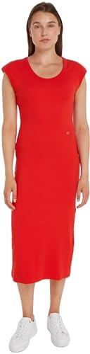 Tommy Hilfiger Damen Bodycon Kleid Slim Rib Midi-Länge, Rot (Fierce Red), XS von Tommy Hilfiger