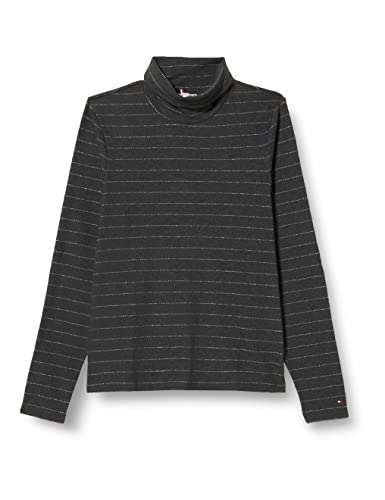 Tommy Hilfiger Damen Slim Rib HIGH-NK LS WW0WW36578 Langarm Strickoberteile, Grau (Metallic Baseball STP/D Grey Htr), XXL von Tommy Hilfiger