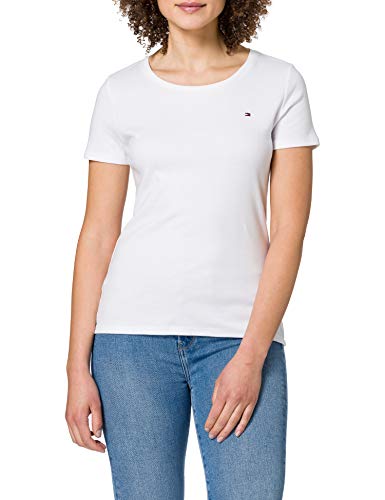 Tommy Hilfiger Damen Slim Round-NK TOP SS Tanktop für Babys und Kleinkinder, White, Small von Tommy Hilfiger