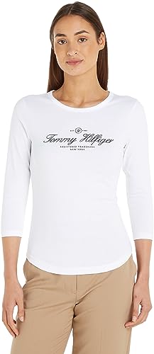 Tommy Hilfiger Damen Langarmshirt Open-Neck Basic, Weiß (Th Optic White), XXS von Tommy Hilfiger