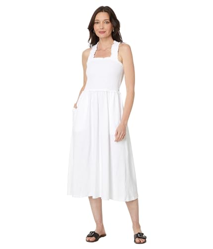 Tommy Hilfiger Damen Smocked Midi Dress Lässiges Kleid, Helles Weiß, Groß (6er Pack) von Tommy Hilfiger