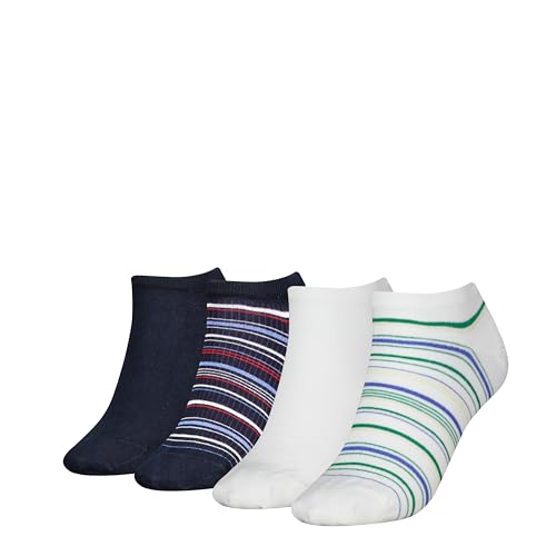 Tommy Hilfiger Damen Sneaker Socken, Weiß/Marineblau, 39/42 (4er Pack) von Tommy Hilfiger