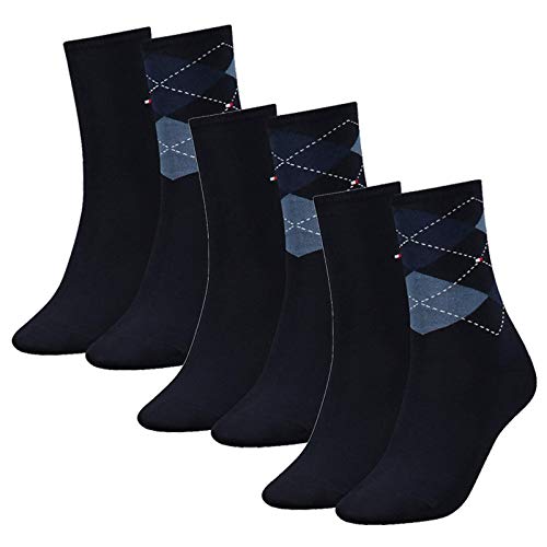 Tommy Hilfiger Damen Socken, Check Sock, Strümpfe, Rauten, 6er Pack (Dunkelblau, 39-42 (6 Paar)) von Tommy Hilfiger