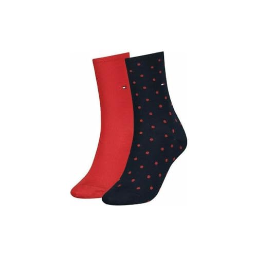 Tommy Hilfiger Damen Dotted Socken, Rot / Navy, 39-42 EU von Tommy Hilfiger