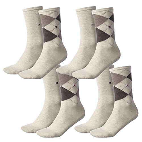 Tommy Hilfiger Damen Socken Check Casual Socken 4er Pack, Größe:35-38, Farbe:Light Beige Melange (360) von Tommy Hilfiger