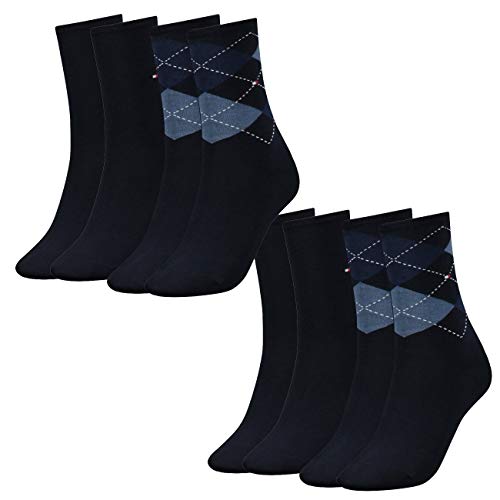 Tommy Hilfiger Damen Socken Check Casual Socken 4er Pack, Größe:35-38, Farbe:Tommy Blue (054) von Tommy Hilfiger