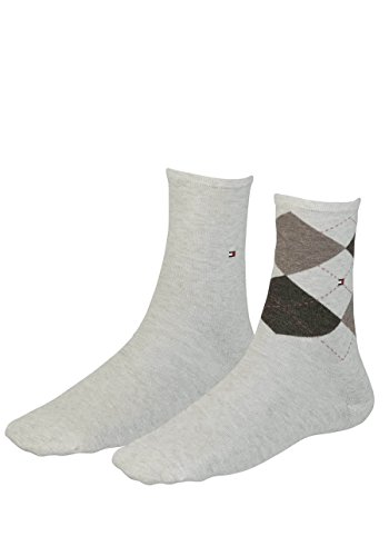 TOMMY HILFIGER Damensocken Doppelpack Uni/Raute beige Größe 35-38 von Tommy Hilfiger