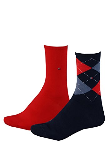 Tommy Hilfiger Damen Socken, 2er Pack, Mehrfarbig (midnight blue 563/Rot), 35/38 von Tommy Hilfiger