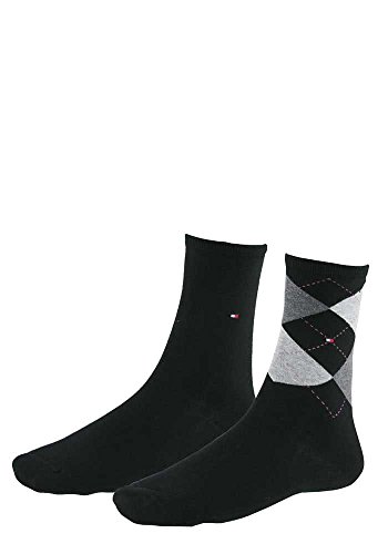 TOMMY HILFIGER Damensocken Doppelpack Uni/Raute schwarz von Tommy Hilfiger