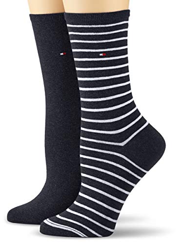 Tommy Hilfiger Damen Socken TH SMALL STRIPE 2P, 2er Pack, Gr. 35/38, Blau (midnight blue 563) von Tommy Hilfiger