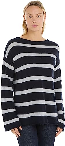 Tommy Hilfiger Damen Pullover Soft Wool Boat-Neck Strickpullover, Mehrfarbig (Breton Stp/ Desert Sky/ Ecru), L von Tommy Hilfiger