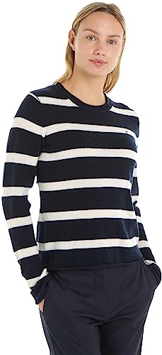 Tommy Hilfiger Damen Pullover Soft Wool C-Neck Sweater Strickpullover, Mehrfarbig (Breton Stp/ Desert Sky/ Ecru), M von Tommy Hilfiger