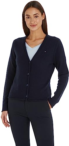 Tommy Hilfiger Damen Strickjacke Cardigan Soft Wool V-Neck mit Knopfleiste, Blau (Desert Sky), 3XL von Tommy Hilfiger