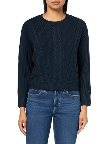 Tommy Hilfiger Damen Solid Crewneck Casual Sweater, Sky Captain Multi, X-Groß von Tommy Hilfiger