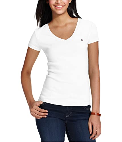 Tommy Hilfiger Damen Short Sleeve Tops-Cotton for Women with V-Neckline and Logo Detail T-Shirt, Weiss/opulenter Garten, X-Groß von Tommy Hilfiger