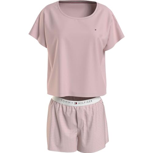 Tommy Hilfiger Damen Ss Jersey Pj Set UW0UW05425 Pyjamas, Schwarz (Whimsy Pink/Grid Check Pink), L von Tommy Hilfiger