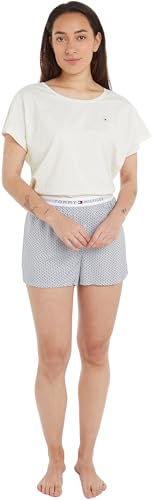 Tommy Hilfiger Damen Pyjama-Set Kurz, Mehrfarbig (Ivory/Woven Mini Geo), M von Tommy Hilfiger