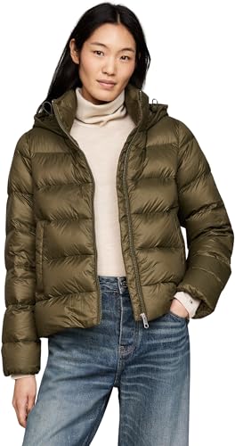 Tommy Hilfiger Damen Steppjacke Down Casual Jacket mit Kapuze, Mehrfarbig (Army Green), XXL von Tommy Hilfiger