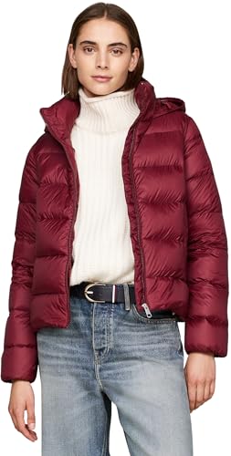 Tommy Hilfiger Damen Steppjacke Down Casual Jacket mit Kapuze, Rot (Deep Rouge), XL von Tommy Hilfiger