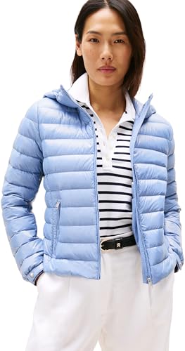 Tommy Hilfiger Damen Steppjacke Down Hooded Jacket mit Reißverschluss, Blau (Brisk Blue), L von Tommy Hilfiger